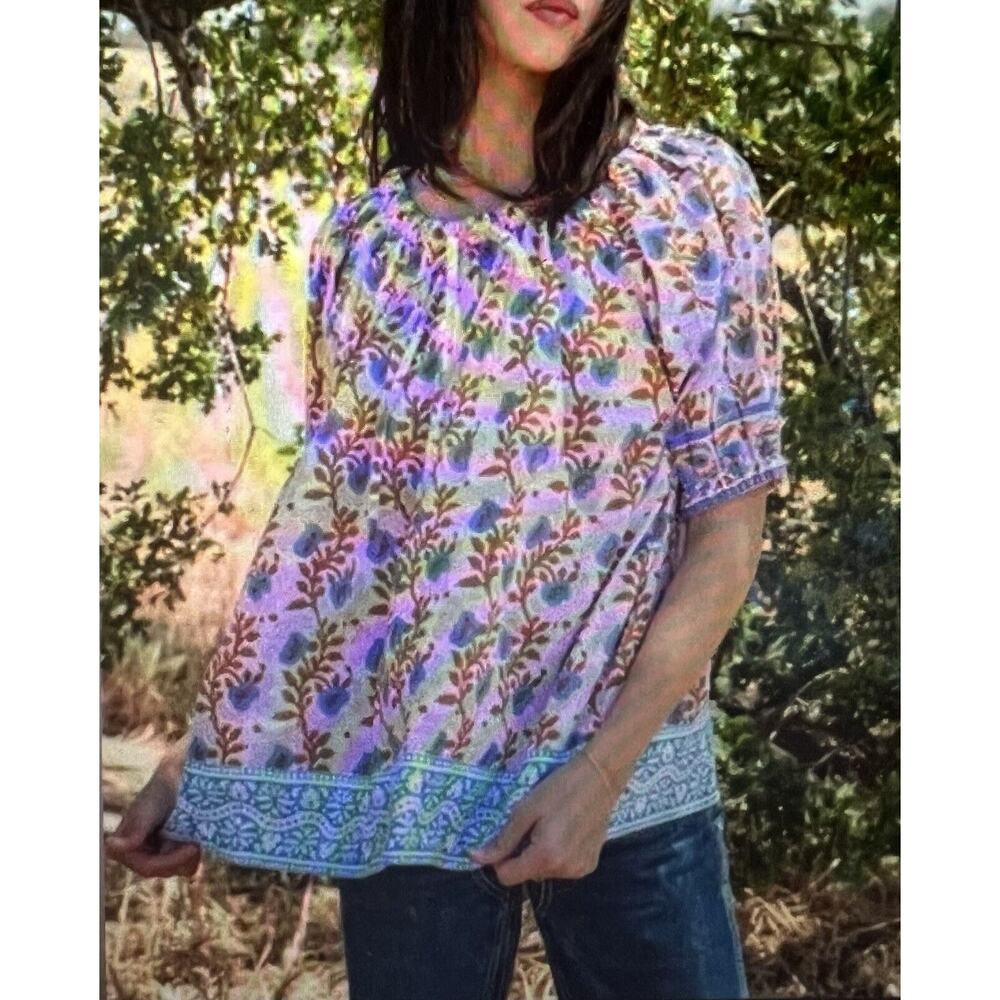 SZ Blockprints Camel Essa Print Tracy Top Cotton Top Size Small NWT